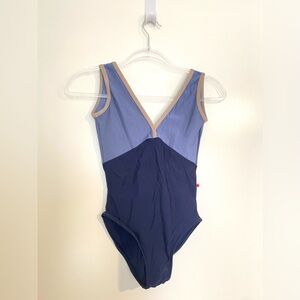 Yumiko “Alicia” Ballet Leotard Nylon Adult Small Two-tone Blue w/ Gray trim